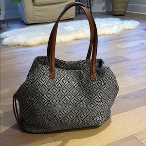 Sole society Geometric Patterned Tote Bag with Brown Handle